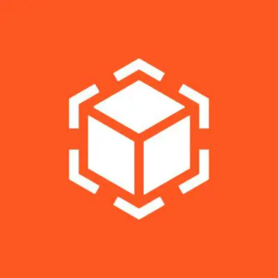 White cube icon on orange background.