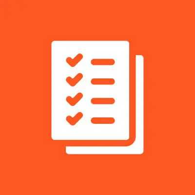 Checklist icon on an orange background.