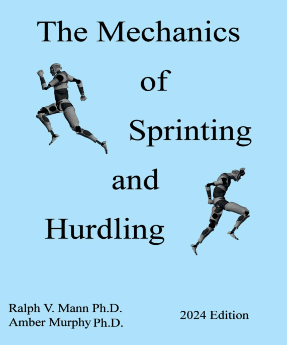 Cover of a book titled 'The Mechanics of Sprinting and Hurdling' with two running skeleton illustrations.