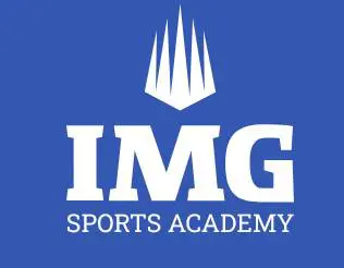 White IMG Sports Academy emblem on blue field